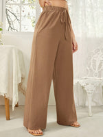 Load image into Gallery viewer, Women's Linen Wide Leg Pants High Waist Drawstring Flowing Casual Style
