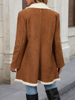 Load image into Gallery viewer, Women's Light Brown Shearling Coat Notch Lapel Double Breasted Faux Fur Trim
