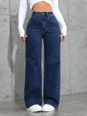 Women's Blue Wide Leg Jeans High Waist Flowing Loose Fit Denim Style
