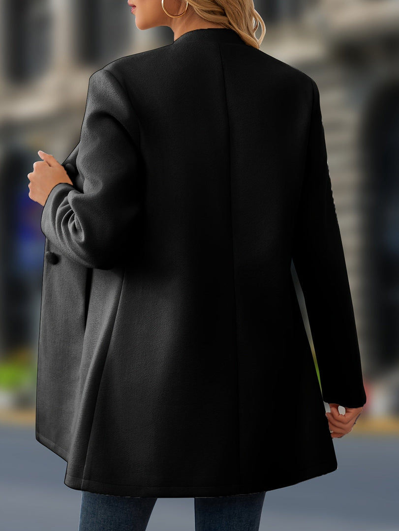 Women's Wool Coat Stand Collar Button Front Belted Waist
