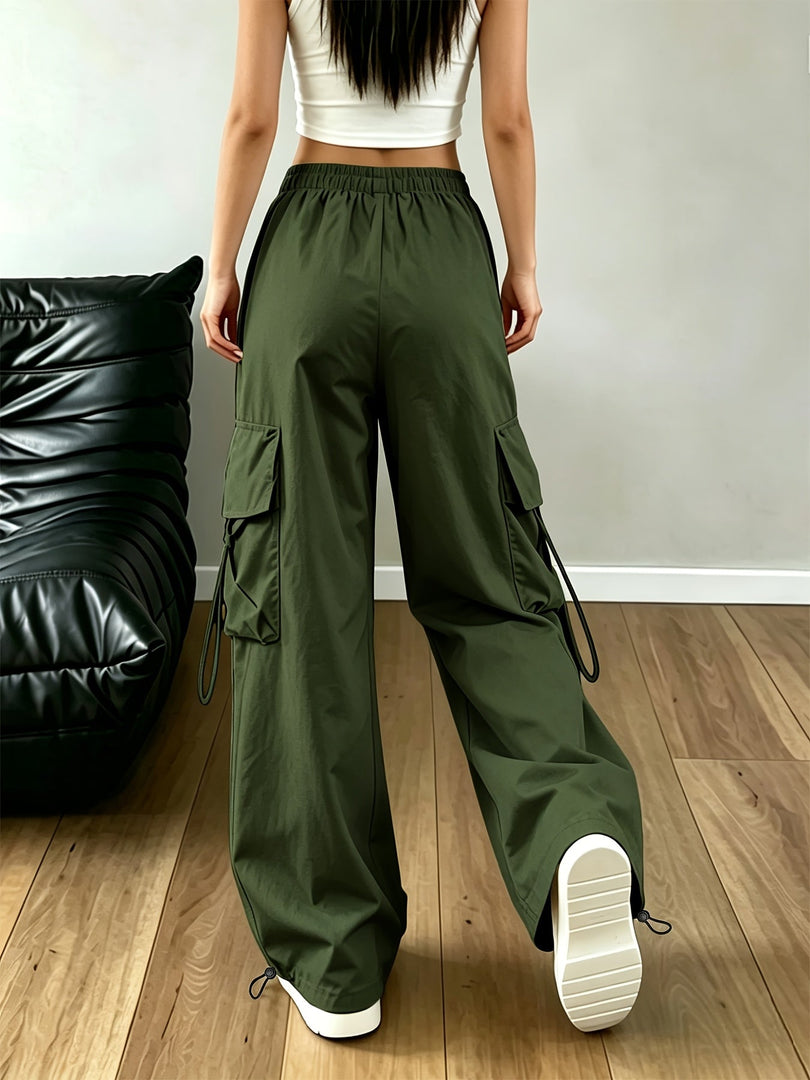 Women's Cargo Pants Drawstring Waist Wide Leg Style