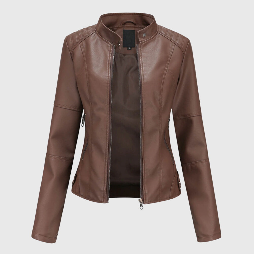 Women's Leather Jacket Button Front Collared Oversized Shacket Style