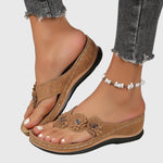 Load image into Gallery viewer, Women's Wedge Sandals Floral Strap Flip Flop Style
