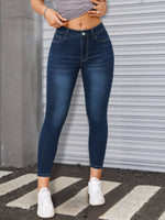 Load image into Gallery viewer, Women's Blue Relaxed Skinny Jeans High Waist Slim Fit Stretch Denim
