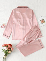 Load image into Gallery viewer, Comfortable Satin Pajamas for Women with Collar Button Front Piping Trim
