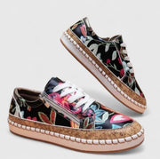 Women's Floral Platform Sneakers Cork Espadrille Sole