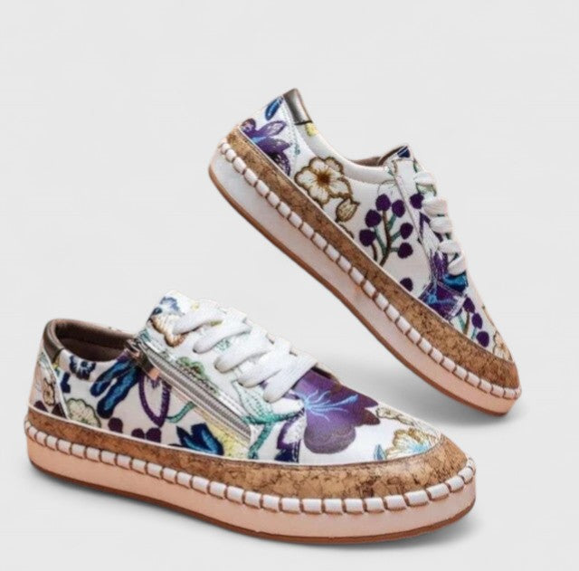 Women's Floral Platform Sneakers Cork Espadrille Sole