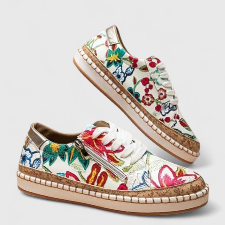 Women's Floral Platform Sneakers Cork Espadrille Sole