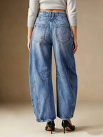 Load image into Gallery viewer, Women's Relaxed Blue Barrel Jeans High Waist Seam Detail
