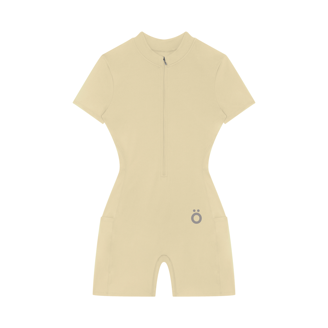 Maxima Quarter-Zip Short Sleeve Romper - In Apricot