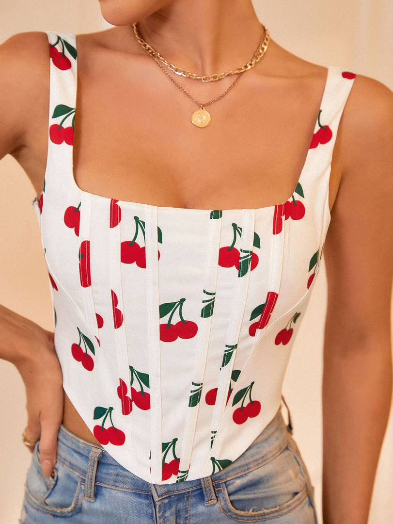 Ditsy Floral Print Hanky Hem Zip Back Tank Top | Vacation Top