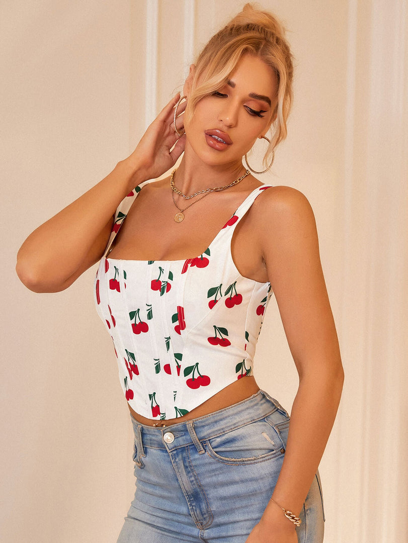 Ditsy Floral Print Hanky Hem Zip Back Tank Top | Vacation Top