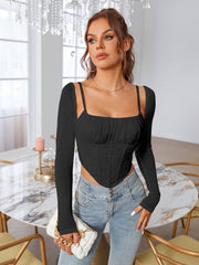 Boning Ruched Mesh Long Slevee Corset Top | Formal Event Top