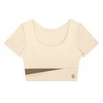Load image into Gallery viewer, Amara Panelled Crop Yoga T-Shirt - In Khaki
