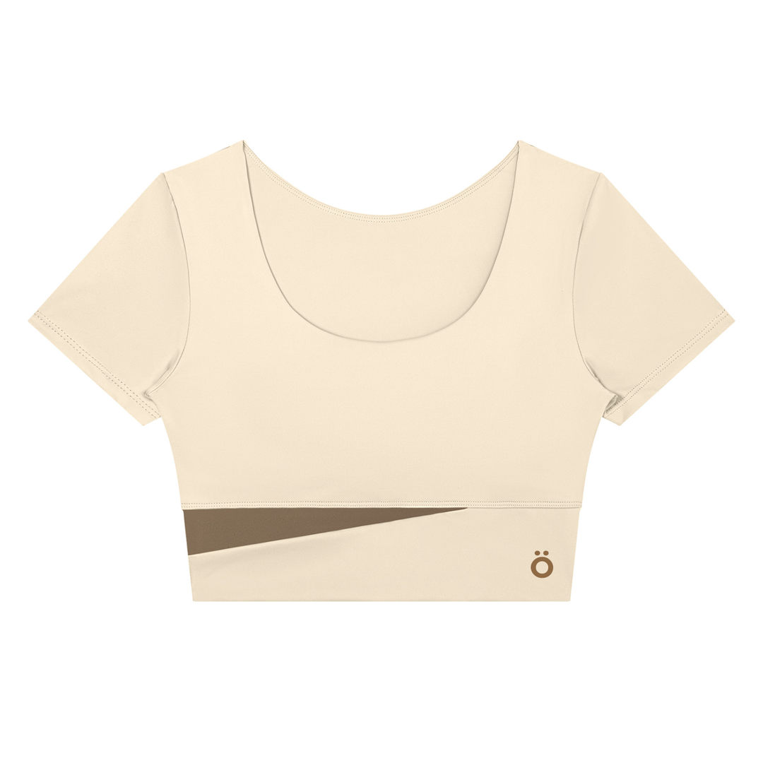 Amara Panelled Crop Yoga T-Shirt - In Khaki