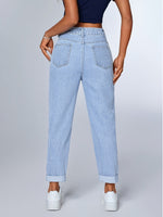 Load image into Gallery viewer, Women's Light Blue Relaxed Mom Jeans High Waist Tapered Cuffed Hem
