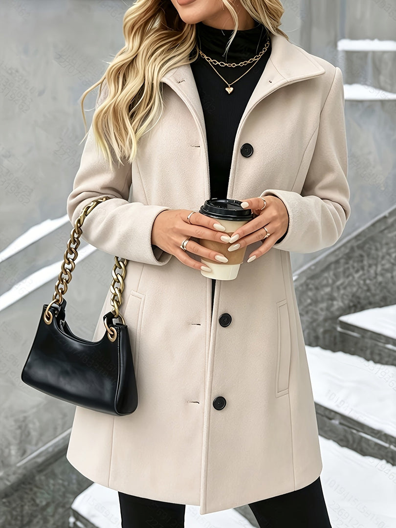 Women's Wool Coat Notch Collar Single Breasted Longline Style