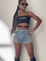 Load image into Gallery viewer, Women's Ripped Denim Shorts High Waist Distressed Cuffed Hem Casual Street Style
