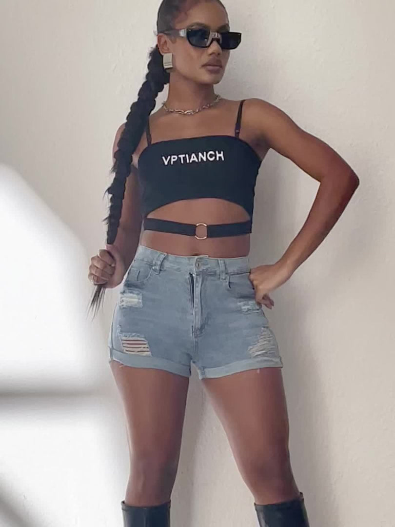 Women's Ripped Denim Shorts High Waist Distressed Cuffed Hem Casual Street Style