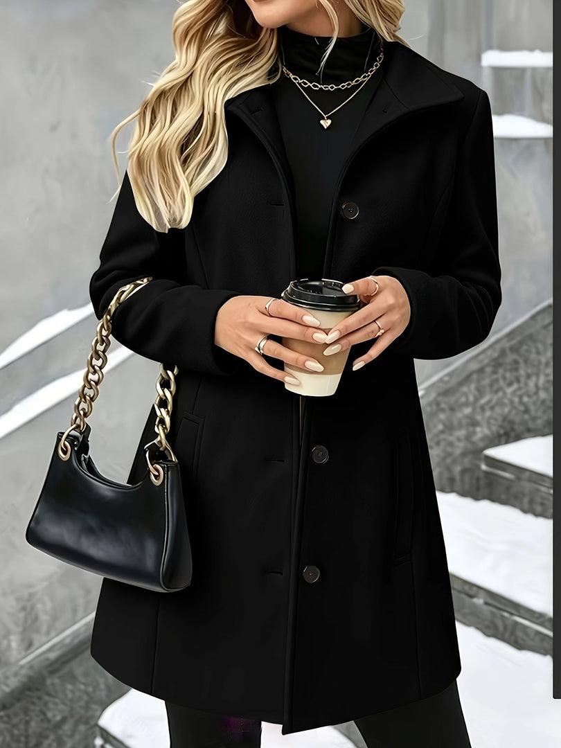 Women's Wool Coat Notch Collar Single Breasted Longline Style