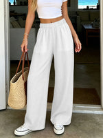 Load image into Gallery viewer, Women's Linen Wide Leg Pants High Waist Drawstring Flowing Casual Style
