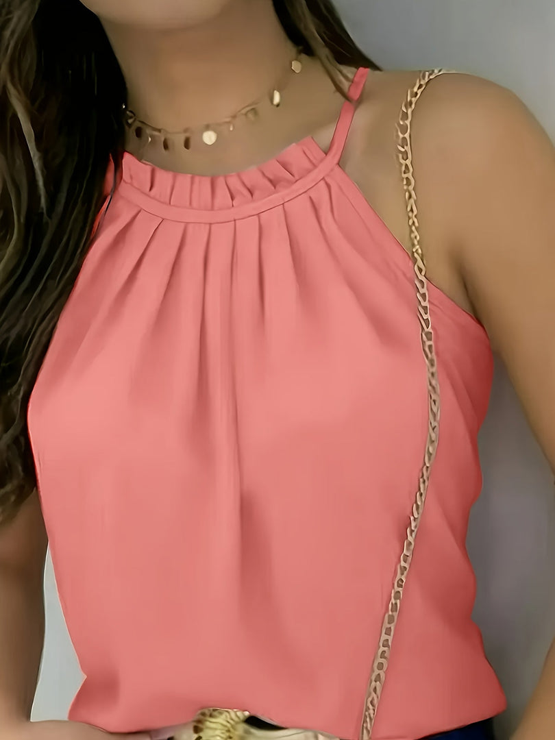 Women's Blouses Halter Neck Ruched Collar Sleeveless Backless Casual Summer Top Style