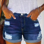 Load image into Gallery viewer, Women's Ripped Denim Shorts High Waist Distressed Cuffed Hem Casual Street Style

