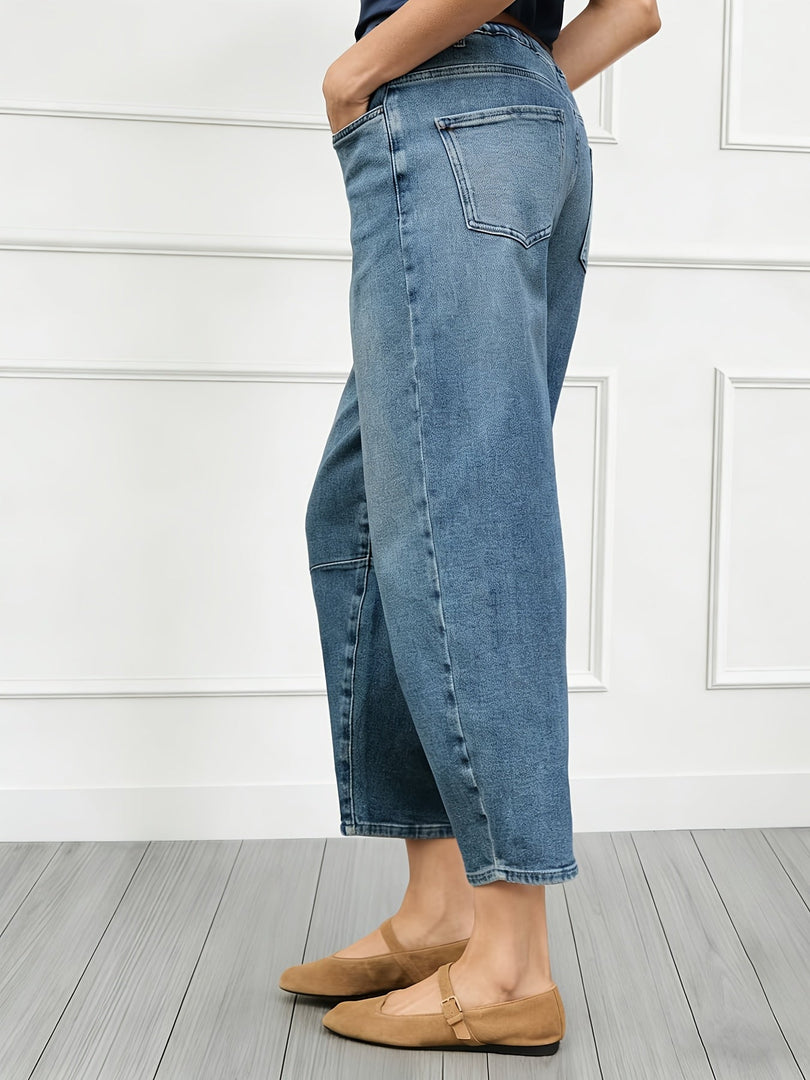 Women's Relaxed Blue Barrel Jeans High Waist Curved Leg