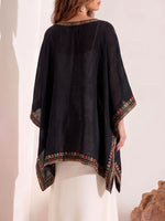 Load image into Gallery viewer, Women's Poncho Shirt V Neck Embroidered Trim Draped Kaftan Style
