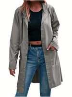 Load image into Gallery viewer, Women's Trench Coat Hooded Button Front Longline Pocket Style
