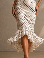 Load image into Gallery viewer, Women's White Polka Dot Maxi Dress Halter Neck Sweetheart Lace Mermaid Cocktail Style
