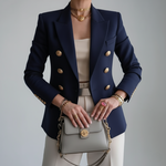 Load image into Gallery viewer, Women's Double Breasted Blazer Long Sleeve Notch Lapel Gold Button
