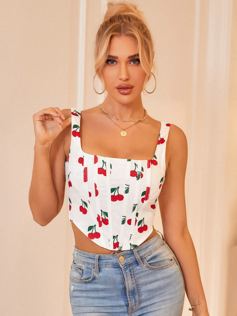 Ditsy Floral Print Hanky Hem Zip Back Tank Top | Vacation Top