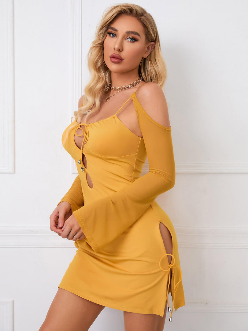 Cold Shoulder Lace Up Cut Out Dress | Wedding Guest Dress