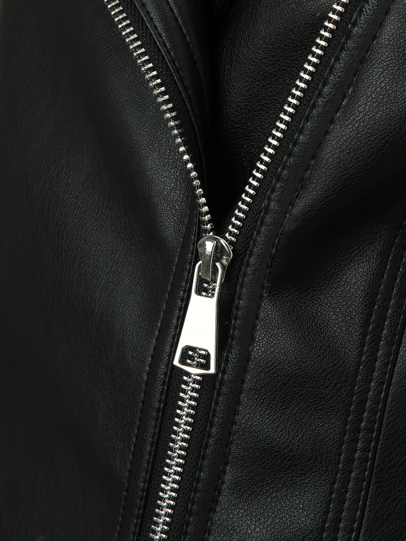 Women's Leather Moto Jacket Notch Lapel Asymmetric Zip Front Fitted Style