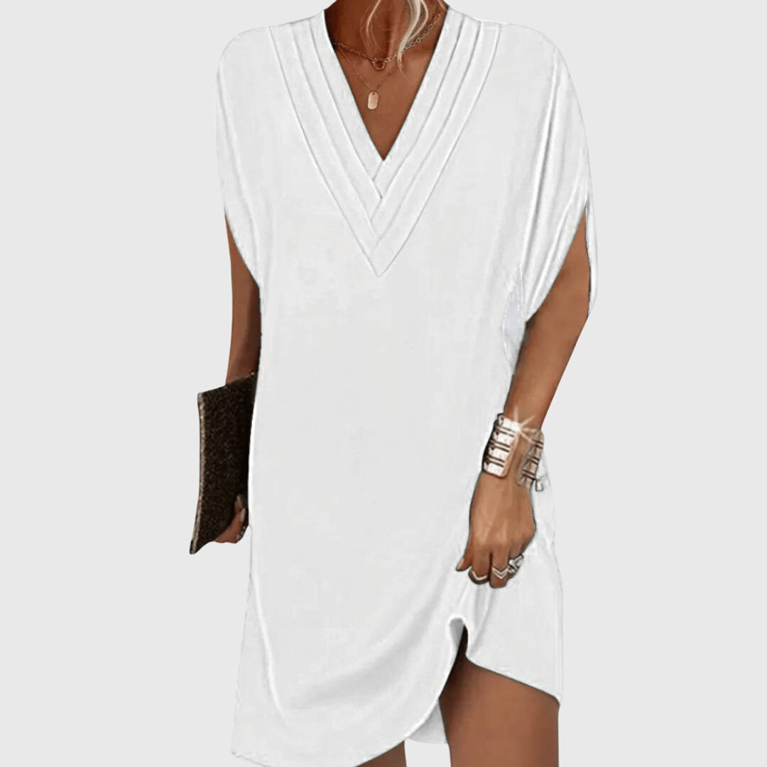Women's V Neck Mini Dress Short Sleeve Draped Cocoon Relaxed Style