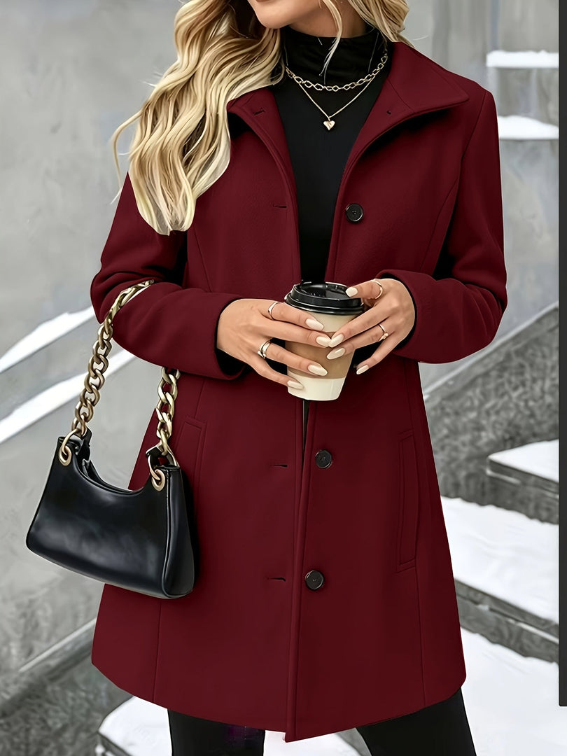Women's Wool Coat Notch Collar Single Breasted Longline Style