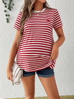 Load image into Gallery viewer, Comfortable Striped Maternity Blouses for Women with Round Neck Short Sleeve Casual Base Layer Style
