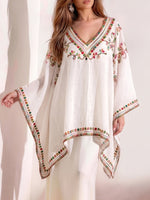 Load image into Gallery viewer, Women's Poncho Shirt V Neck Embroidered Trim Draped Kaftan Style
