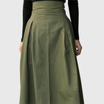 Load image into Gallery viewer, Women's Green Midi Skirt High Waist a Line Pleated Wrap Front Casual Style
