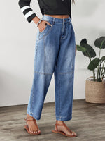 Load image into Gallery viewer, Women's Blue Relaxed Barrel Jeans High Waist Seam Detail Faded Wash
