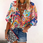 Load image into Gallery viewer, Effortless Floral Blouse for Women with V Neck Button Front Short Sleeve Casual Style
