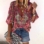 Load image into Gallery viewer, Effortless Floral Blouse for Women with V Neck Button Front Short Sleeve Casual Style
