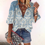 Load image into Gallery viewer, Effortless Floral Blouse for Women with V Neck Button Front Short Sleeve Casual Style
