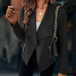 Load image into Gallery viewer, Effortless Draped Open Front Jacket for Women with Waterfall Lapel Long Sleeve Cropped Style
