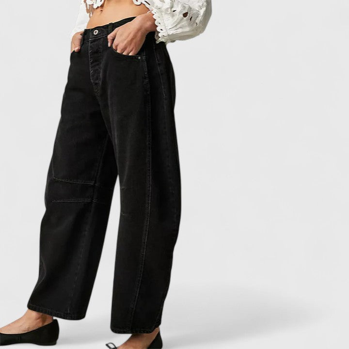 Women's Black Jeans High Waist Relaxed Barrel Leg Curved Style