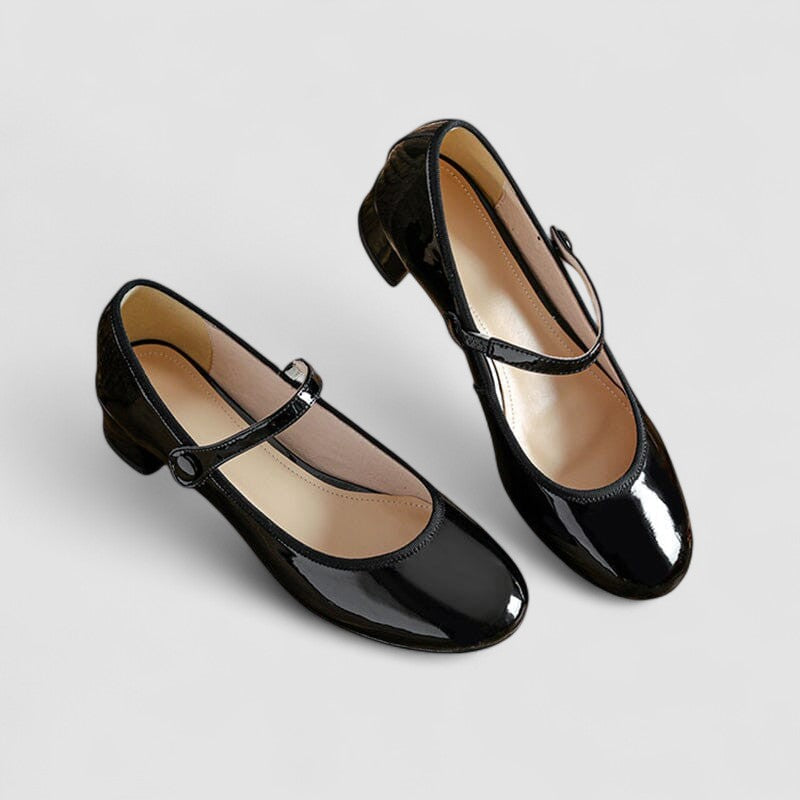 Women's Mary Jane Shoes Patent Finish Block Heel Round Toe Style