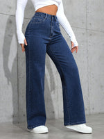 Load image into Gallery viewer, Women's Blue Wide Leg Jeans High Waist Flowing Loose Fit Denim Style
