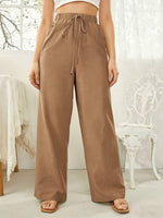 Load image into Gallery viewer, Women's Linen Wide Leg Pants High Waist Drawstring Flowing Casual Style
