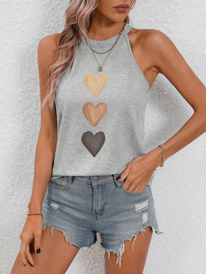 Women's Blouses Halter Neck Gradient Heart Print Sleeveless Casual Summer Top Style